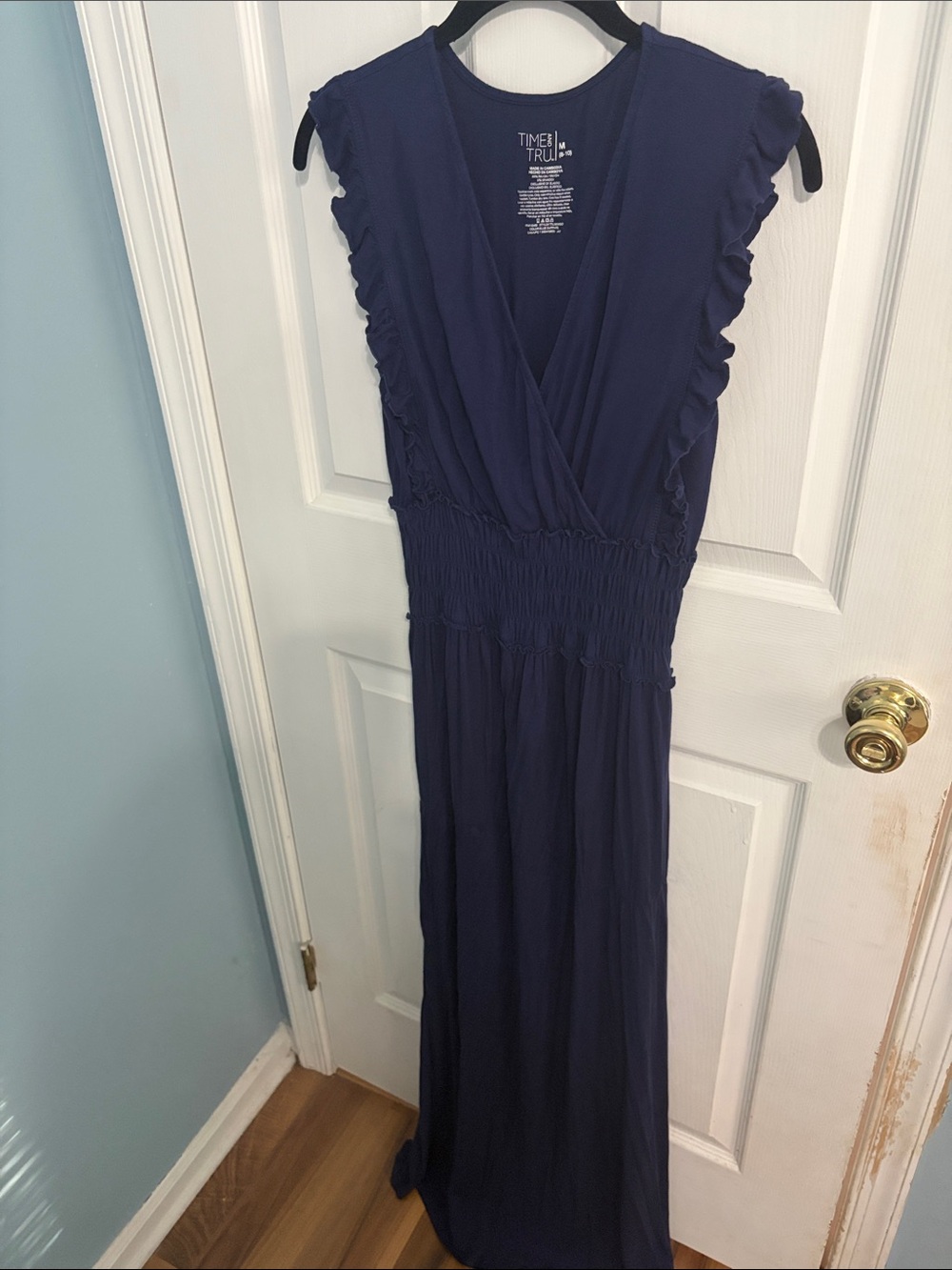 Time and Tru Navy Ruffle Surplice Maxi Dress